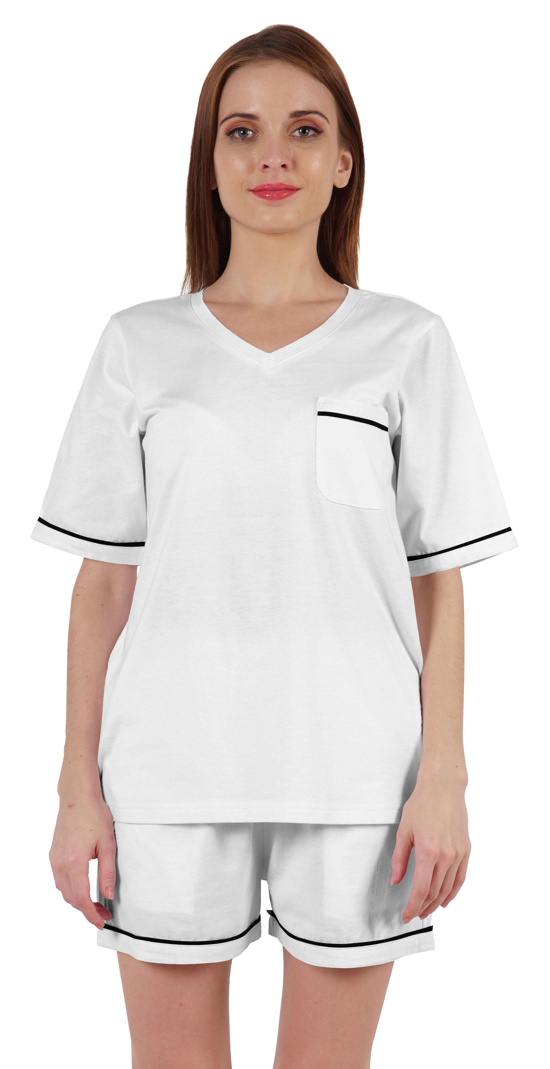 

Inkmeso Однотонний короткий комплект нічного одягу для жіночого топа з короткими рукавами та шортів XX-Large білий