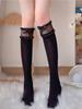 Japanese Lolita Cute Lace Middle Socks Velvet Versatile Glass Stockings with Bow White JK Calf Socks Women Sexy Stockings