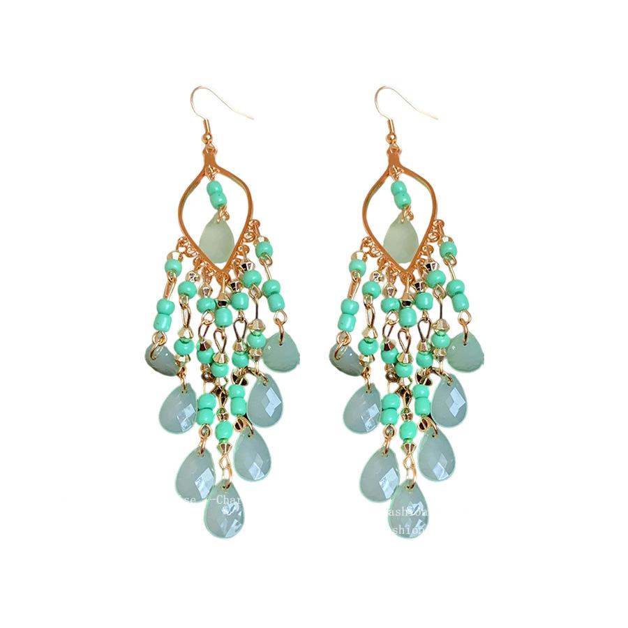 Acrylic rice beads, water drop ear hooks, bohemian holiday style earrings, new ethnic style fashion earrings, women's
