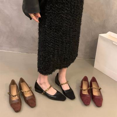 French Low-heeled Red Mary Jane Single Shoes Women's Shoes Spring and Autumn Retro Splicing Black Commuter Shoes
