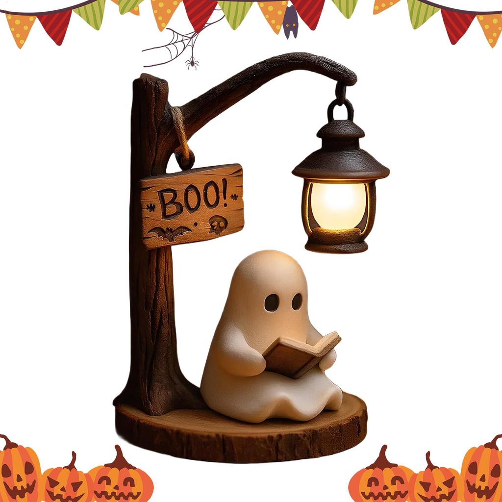 Halloween Ornament Gifts Cute Ghost Reading Book Lamp For Bedroom Study Room Ghost LED Night Light Creative Decor Prop