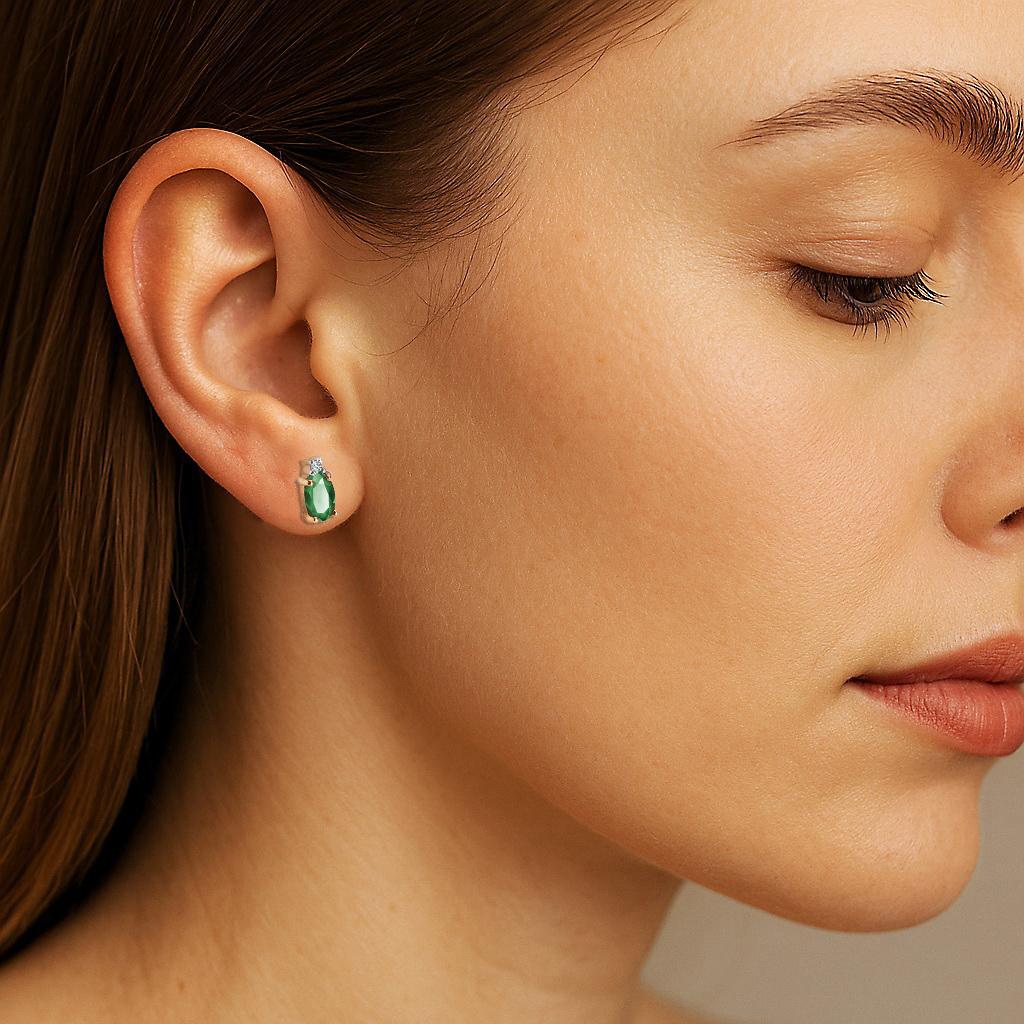Gold Earrings with Emeralds and Diamonds