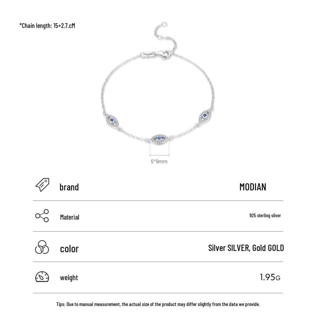 Modian S925 Sterling Silver Devil's Eye Diamond Bracelet for Women - Light Luxury European American Style.