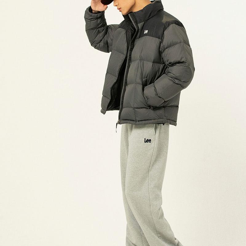 Lee Color Block Stand Collar Zipper Square Duck Down Warm Korean Style Down Jacket Unisex Outerwear Dark-Gray LE2304DP02DG