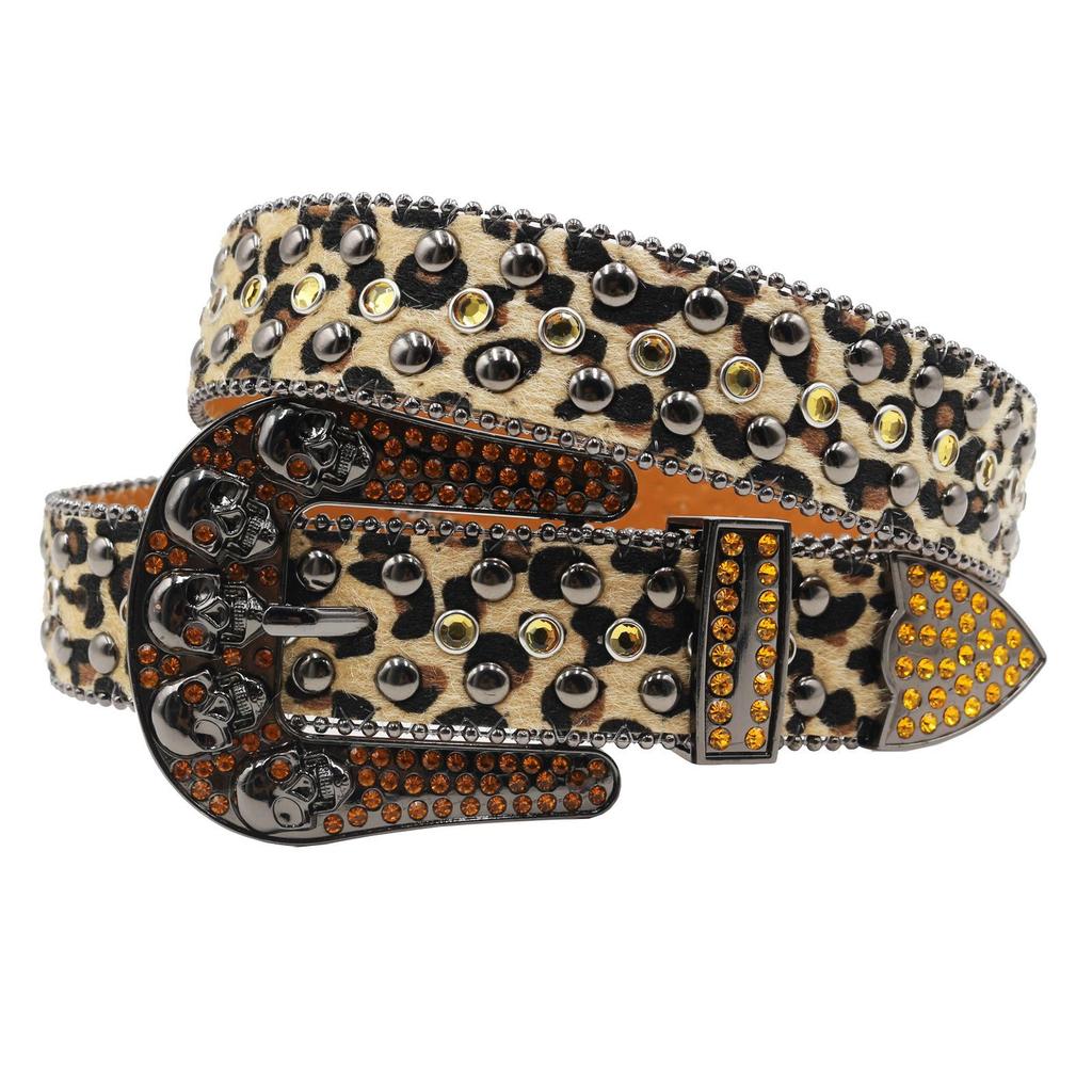 Punk European-American Skull Rhinestone Hip Hop Belt