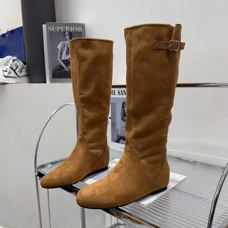 Fashion New Style Luxury Western Women Knee High Boots Pleated Footwear Fashion Pointed Toe Sexy Ladies Long Boots Zippers Wedges Shoes