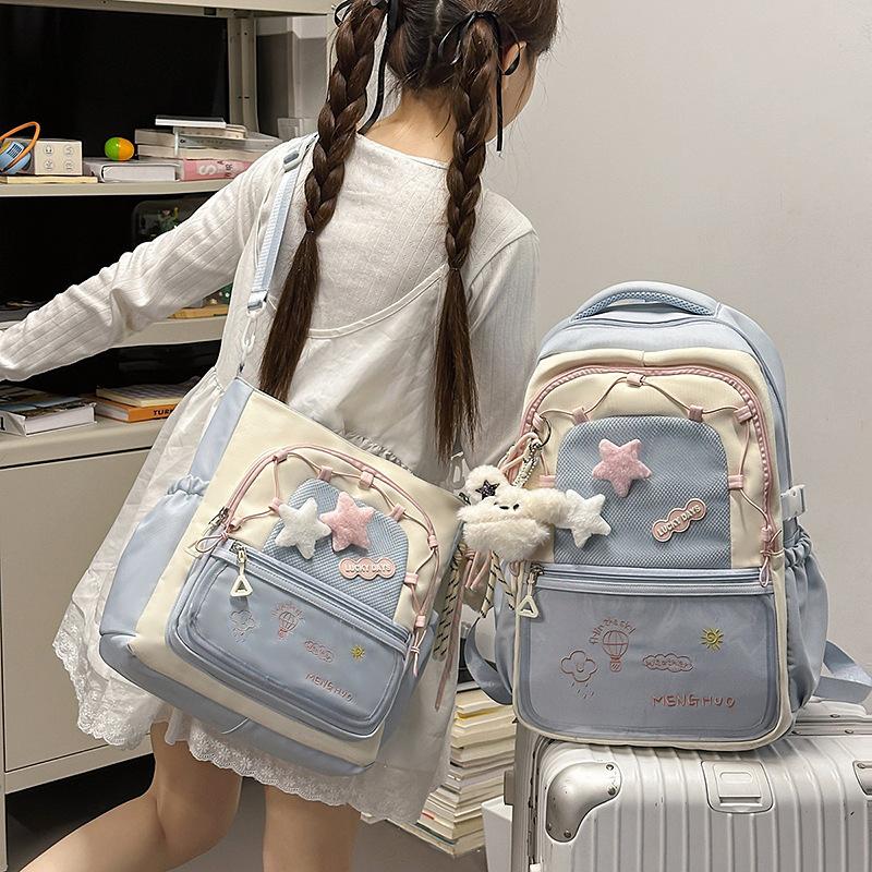 Schoolbag Dopamine High-value Schoolbag Female Cute Student Backpack Niche Contrasting Color Large-capacity Backpack Small Food Intake Pain Bag
