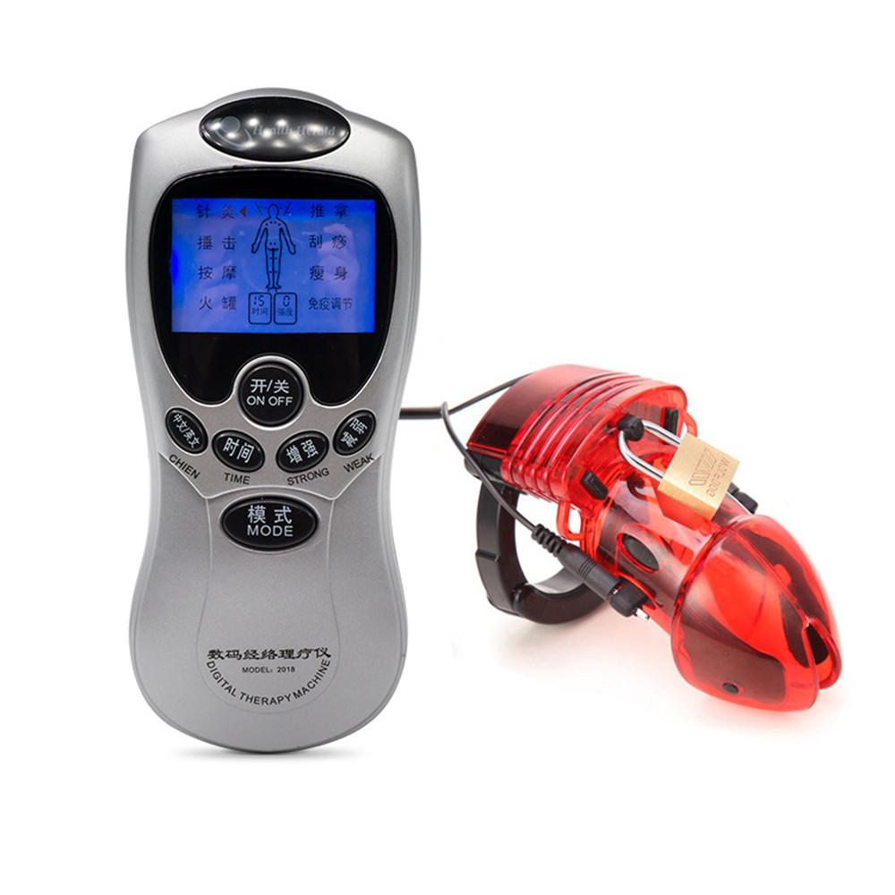 Electric Pulse Shock Chastity Cock Cage Male Masturbator Erotic Dildo Vibrator Penis Stimulation Belt Lock Sex Toys for Men 18+