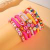 8pcs Sweet Flower Heart Pink Polymer Clay Layered Bracelet Set, Valentine Music Festival Party Jewelry for Women