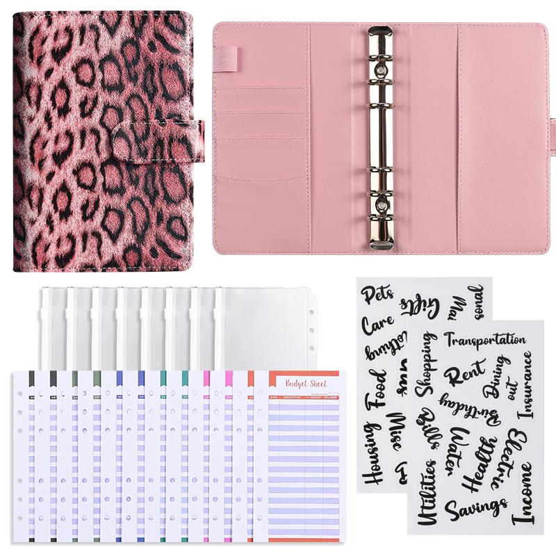 A6 Леопардовый принт Денежный планировщик бюджета Папка-регистратор с конвертами на молнии Денежные конверты для составления бюджета Денежный органайзерлеопардовый принт A6 2490₽