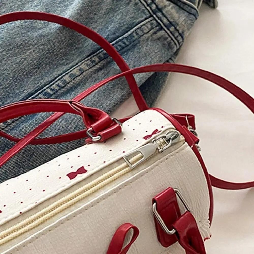 PU Leather Lolita Crossbody Bag Dot Pattern Sweet Bow Single Shoulder Tote Ruffle Design Pillow Shape Sweet Bow Bag for Women