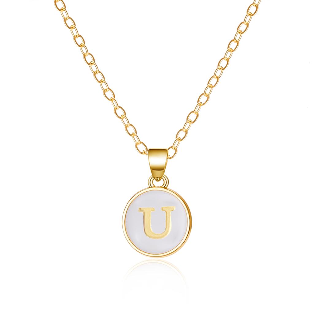 A-Z 26 Letters Necklace For Women Exquisite Initials Name Round Enamel Pendant Clavicle Chain Choker Necklaces Jewelry