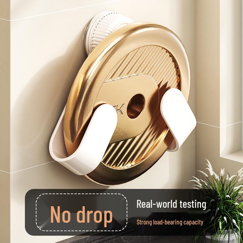 Wall-Mounted Rotating Pot Lid & Cutting Board Rack – Seamless Nail-Free Design with Suction Cup Storage.