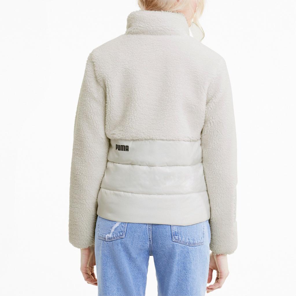 Puma Faux Lamb Wool Spliced Solid Color Stand Collar Cotton Jacket Women jackets White 585522-05