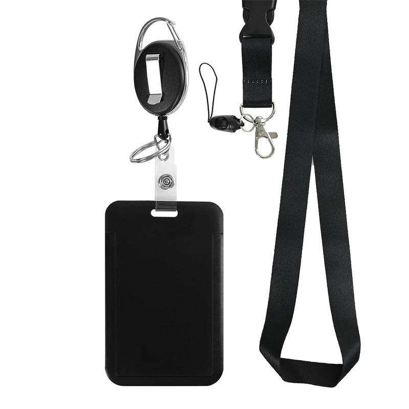 

Colorful Lanyard Neck Strap Retractable Buckle ID Holder Employee Badge Card Holder Bus Pass Holder Factory Badge Black Vertical