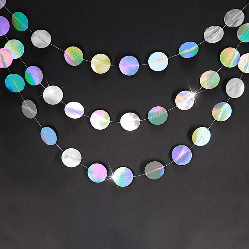 4M Mirror Glitter Round Garland With Colorful Circle String For Wedding Birthday Graduation Party Showcase Cafe Home Curtain Hanging Ornaments Decor