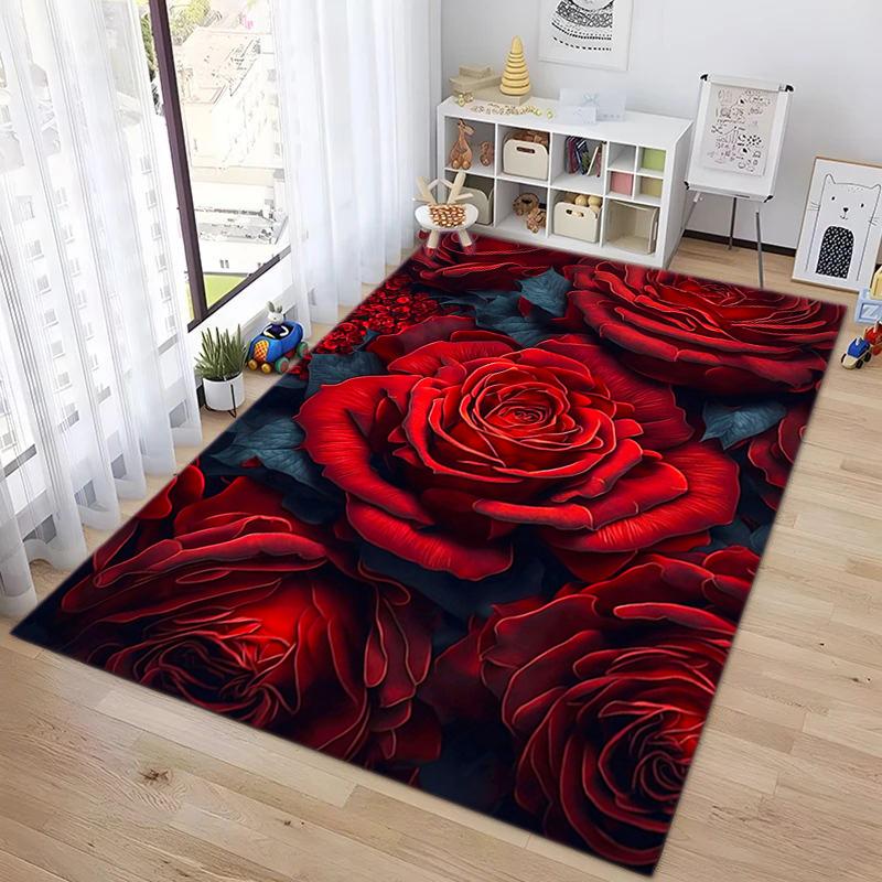 Elegant Pink Roses Garden Art Carpet Is Suitable For Living Room And Bedroom Doormats Office Balcony Decorative Carpet A5