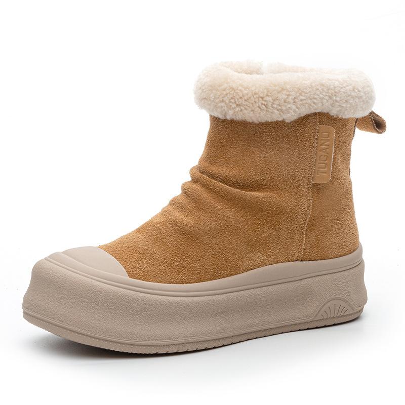 Leather high-top cotton shoes winter new thickened warm velvet medium tube socks snow boots