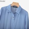 ZANZEA Women Casual Turn Down Collar Loose Long Sleeve Dress