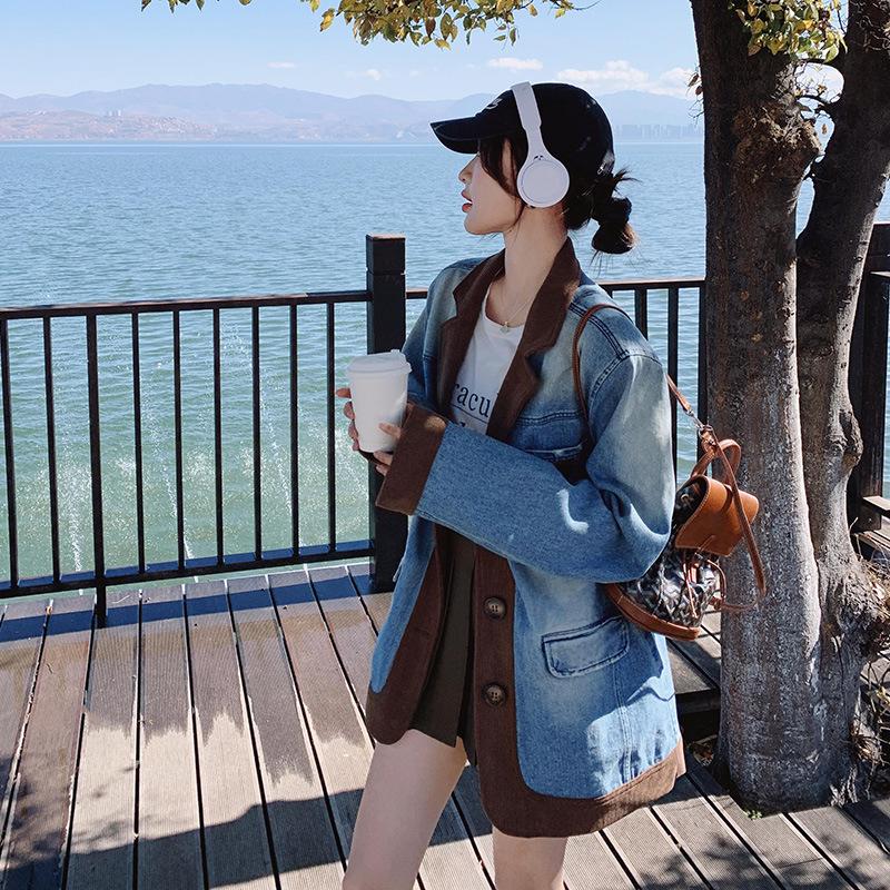 

Джинсовая куртка для женщин, повседневный дизайн, маленькая текстура, маленький костюм, верх XL