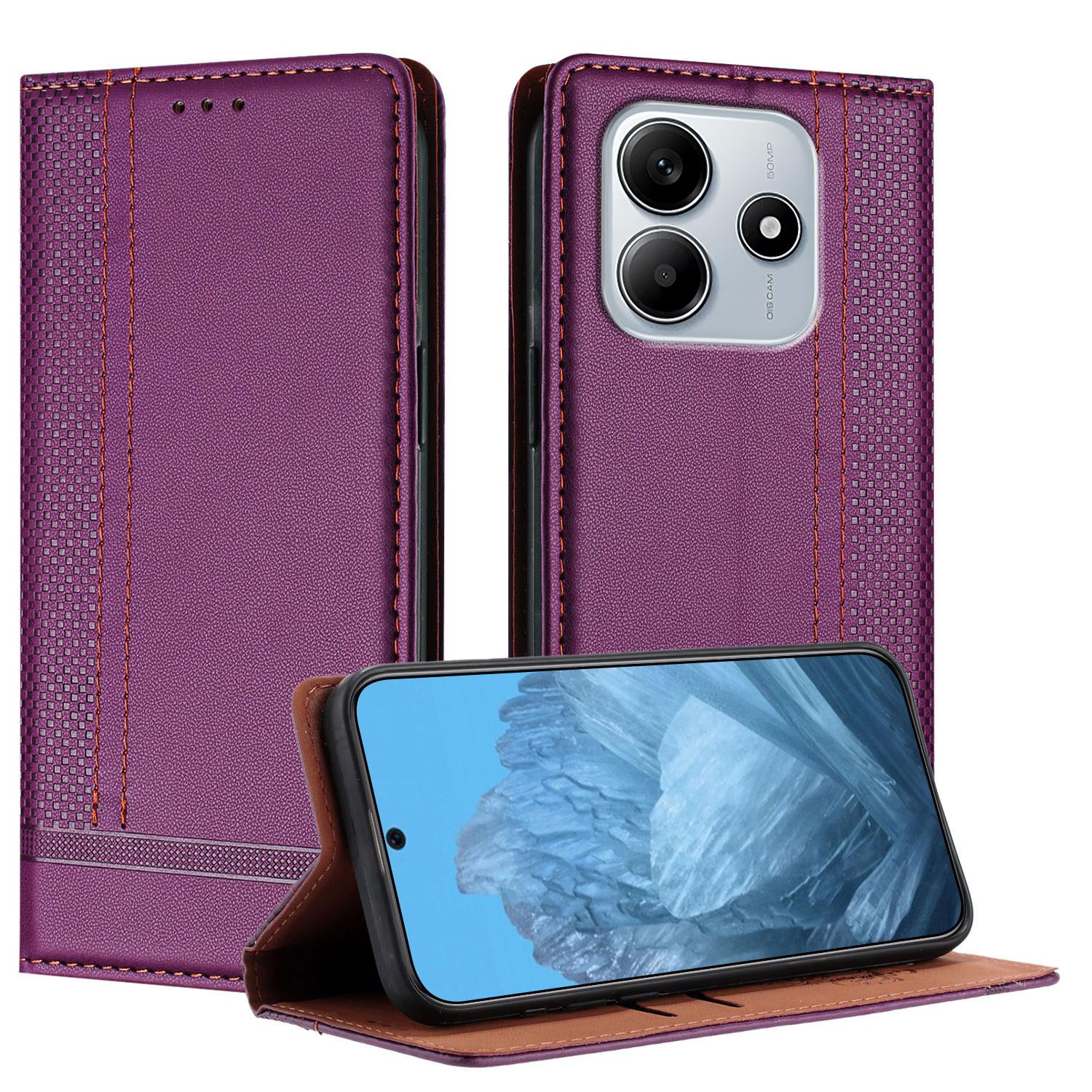 

Для Xiaomi Redmi Note 14 5G Чехол Кожаный чехол-подставка с сетчатым узором в форме буквы L и слотами для карт Purple