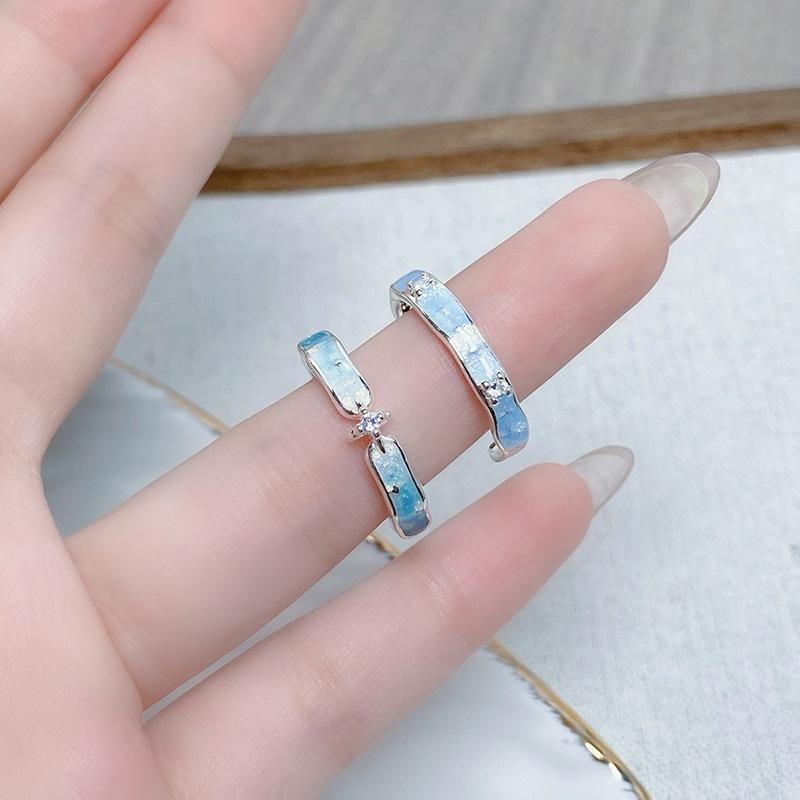 Blue Ocean Enamel Oil Dripping Starlight Open Ring Girlfriend Pair Ring Personality Light Luxury High Sense Couple Index Finger Ring