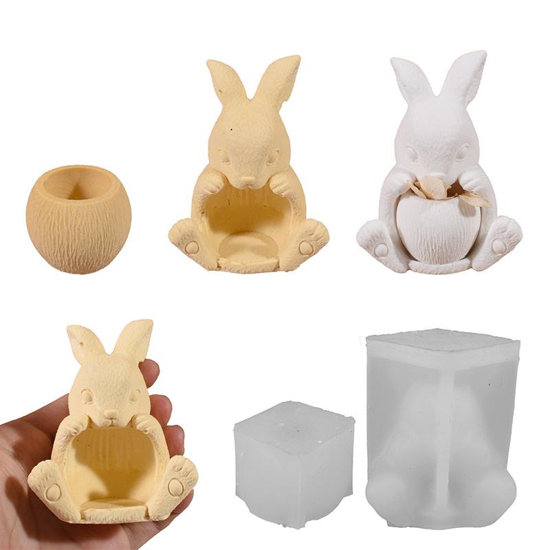 2-Piece Easter Bunny Silicone Mold DIY Cute Animal Basket Hollow Rabbit Soy Wax Silicone Molds Kit Bunny Candle Holder