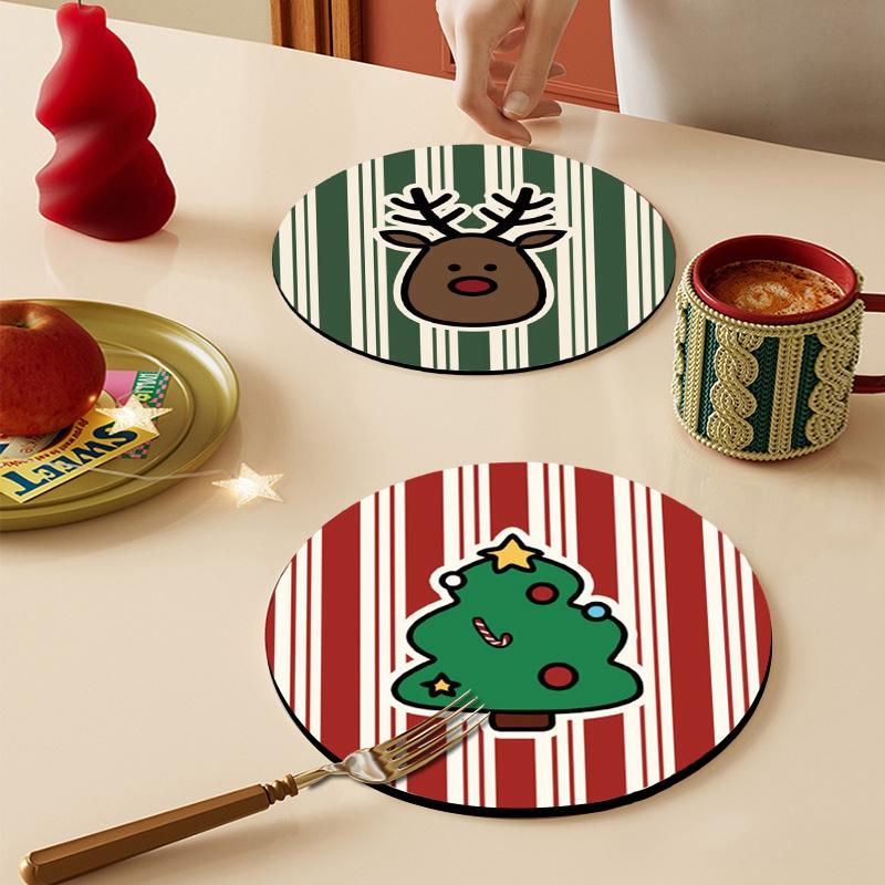 Christmas Tree Holiday Coasters Pvc Santa Claus Gingerbread Man Drink Coasters Durable Heat Resistant Cup Placemat Home Decor