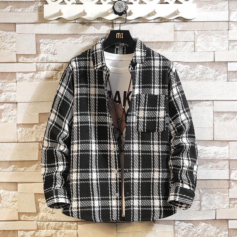 

Осень и Зима Маленький Аромат Стиль Рубашка Лацкан Куртка Мужская Модная Большого Размера Свободная и Красивая Куртка Шерстяная Рубашка 5XL