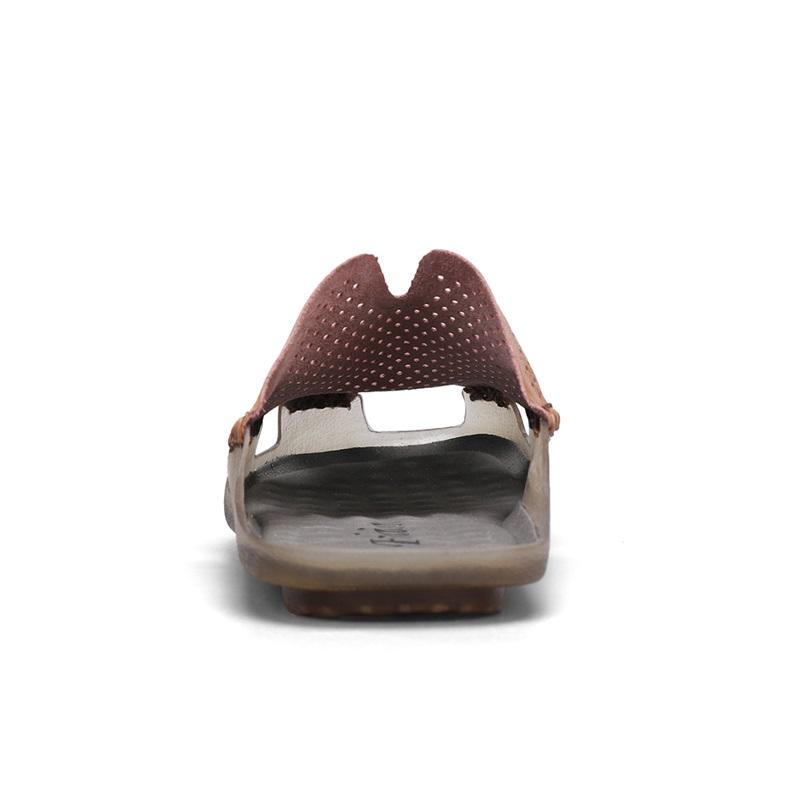 Hot Sale Summer Men's Casual Leather Slippers Male Breathable Flats Hollow Out Shoes Outdoor Daily Men Comfortable Slippers