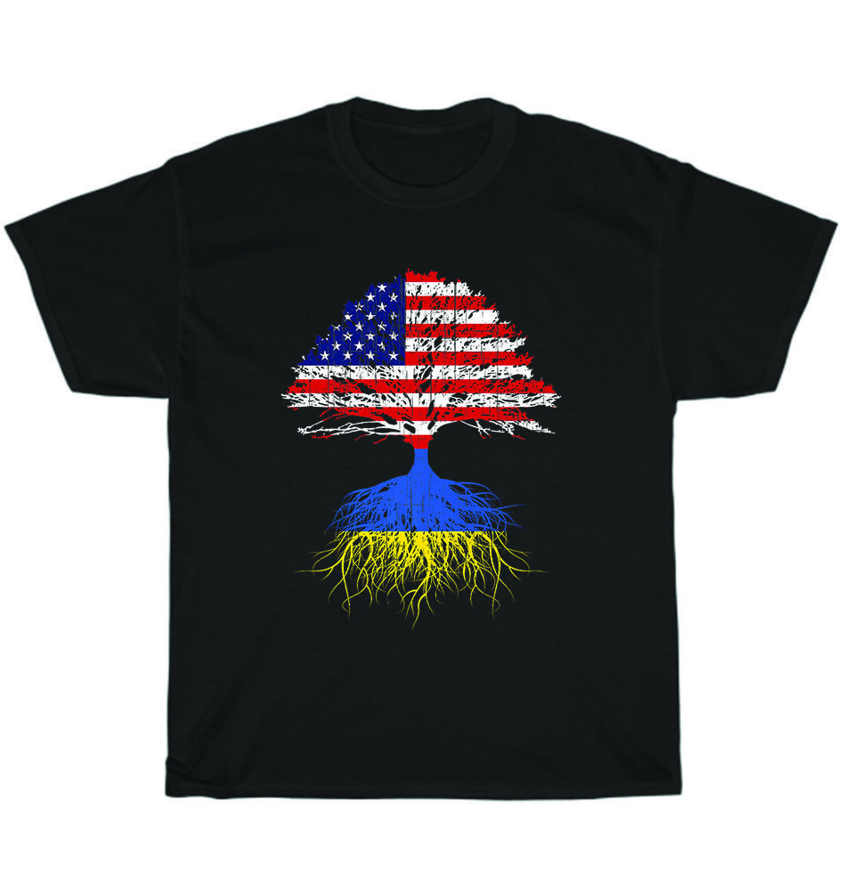 

Ukrainian Roots American Grown Ukraine US Flag Pride Patriotic T-shirt Unisex L