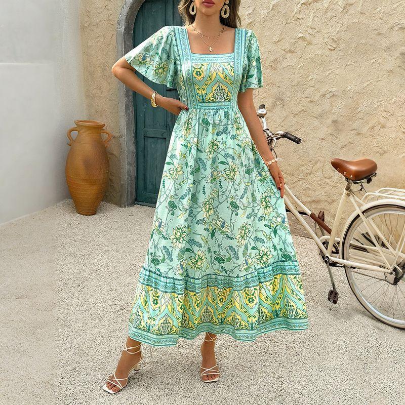 

Cross-Border European and American Foreign Trade Women clothes 2025 Summer Amazon Independent Station Vacation Leisure A Word Long dress Dress D2523074 Green L