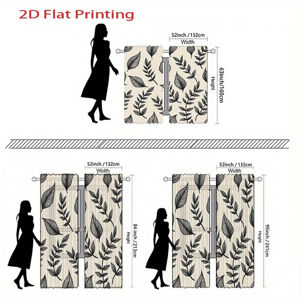 Set Of 2 Flat Black Leaf Pattern Beige Background Curtains Semi Polyester Fabric Design Sheer Made Machine Washable