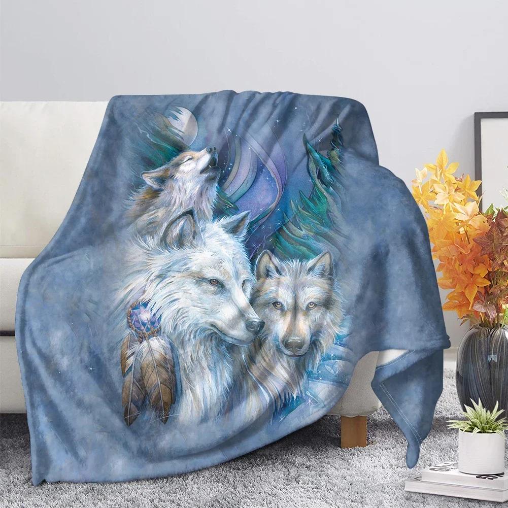Print  Wolf Pattern King Queen Size All Super Soft Lightweight Blanket for Bed SofaWarm