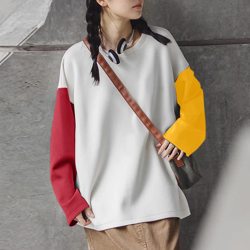 

ZANZEA Женские осенние толстовки с круглым вырезом и длинным рукавом контрастного цвета L красный