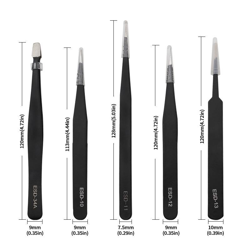 Stainless Steel Tweezers & Pry Bar Set - 10/11 Pieces with Canvas Bag