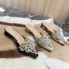 New Thick Heel Baotou Slippers with Pearl Decoration for Women's Head, Middle Heel, Soft Bottom, Half Tow, Outerwear Cool