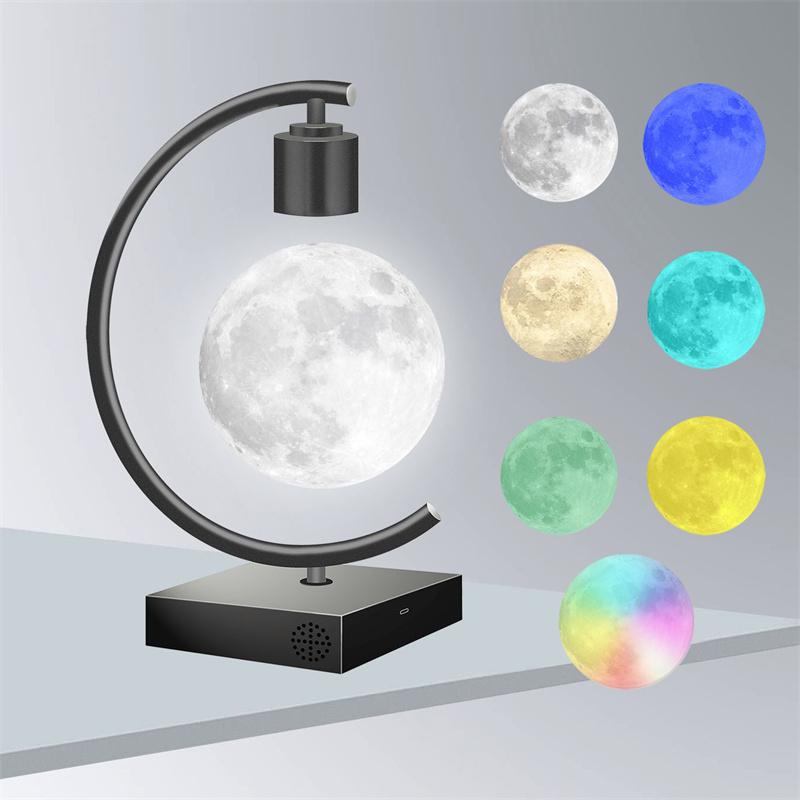 Magnetic Levitating Moon Lamp with Fast Charging and Bluetooth Speaker Floating LED Light Table Lamp Home Decor Christmas Gift