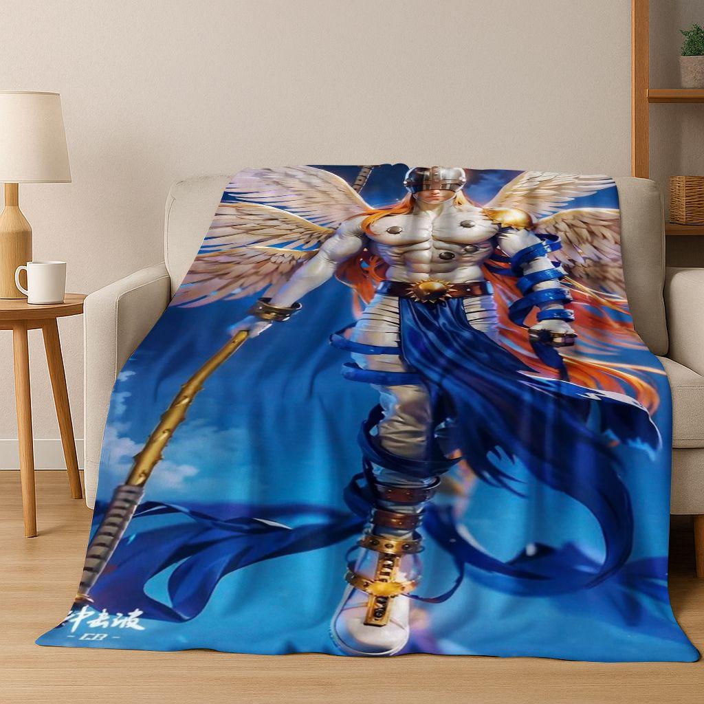 Retro Digimon Adventure Angewomon Agumon Cartoon Flannel Blanket,Cozy Soft Throw Blanket for Home Bedroom Bed Sofa Cover Kids