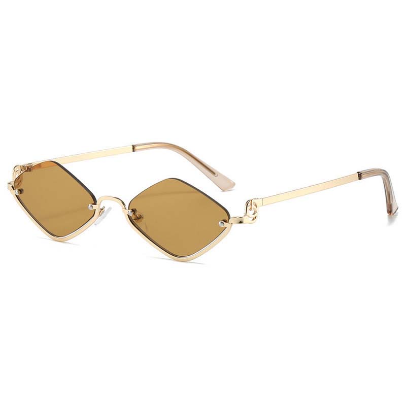 Luxury Brand Metal Sunglasses for Women Men New Half Frame Diamond Shaped Sunglasses Dopamine Small Outdoor Sunglasses