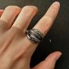 Retro Overlapping Feather Adjustable Open Ring For Men Punk Gothic Edgy  Silver Color Bikers Accessories Vintage Gift
