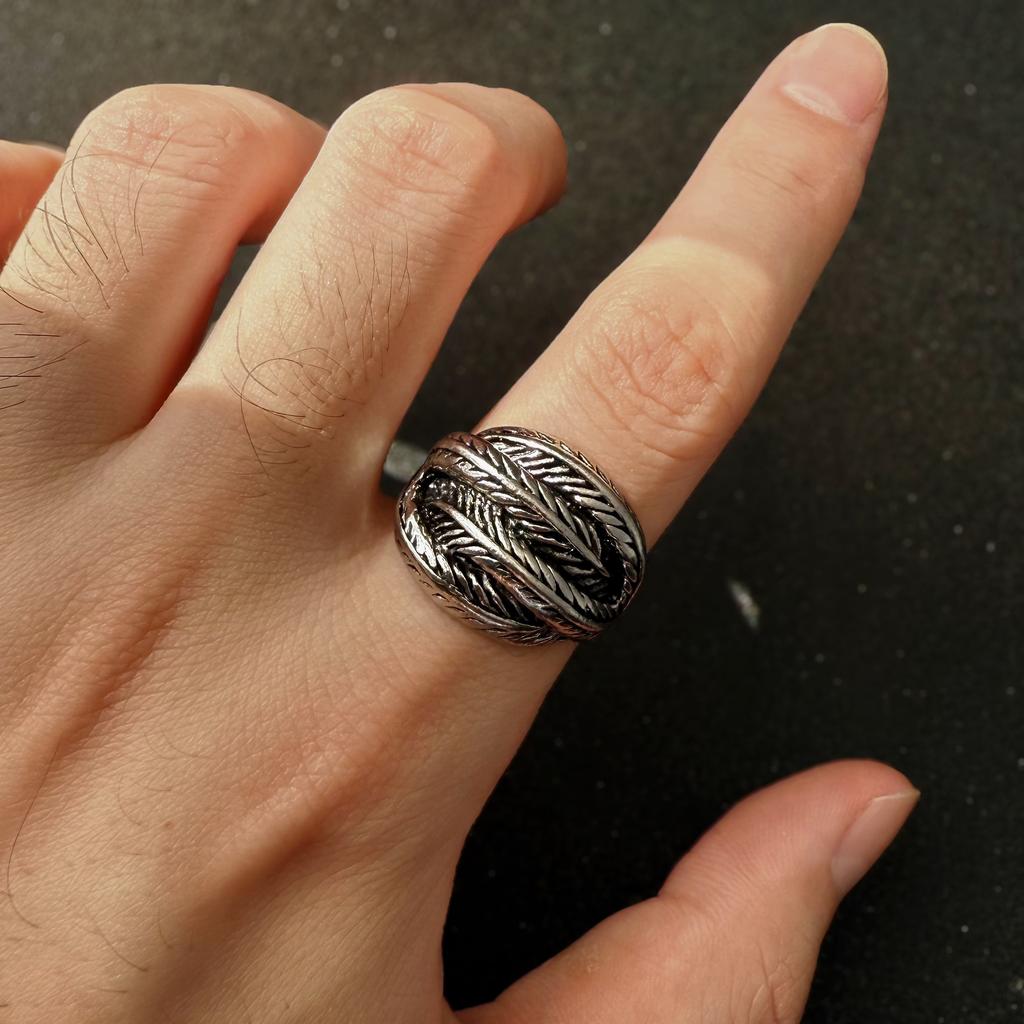 Retro Overlapping Feather Adjustable Open Ring For Men Punk Gothic Edgy  Silver Color Bikers Accessories Vintage Gift