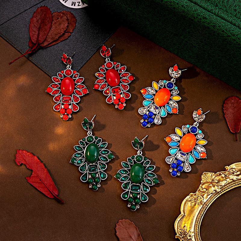 Retro Color Geometric Earrings, Court Style Niche Water Drop Oval Earrings, Medieval Color Matching Earrings