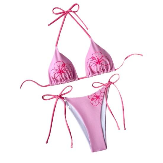 

2Pcs/Set Women Bikini Set Adjustable Halter Strap Bikini Bra Bow Tie Swimming Briefs Set Summer Vacation Party Swimwear M рожевий