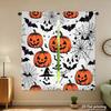 Piece Set High Definition Digital Printed Curtainshalloween Orange Pumpkins Black Bats Spiderwebs Witchhat Patternhome Deco Curtain Made Of Polyester