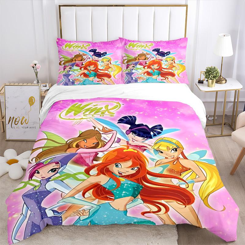 3pcs Winx Club Duvet Cover Set, 1 Duvet Cover + 2 Pillowcases (No Insert), High-Definition Print, Home & Dorm Set Yy251208017