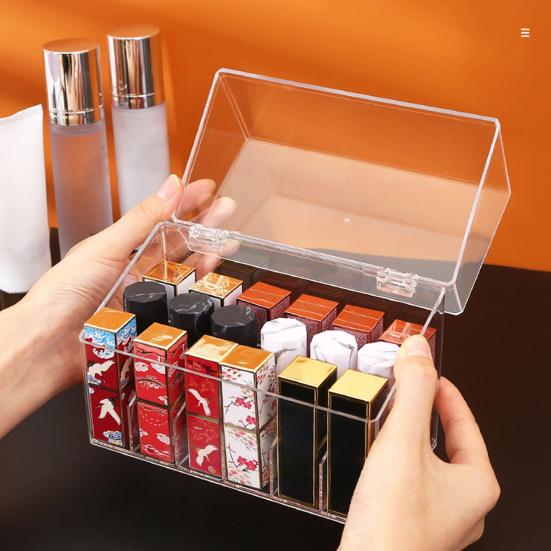 Transparent Lipstick Storage Box Organizer with 18 Compartments Large Capacity Dustproof Lipstick Nail Polish Container