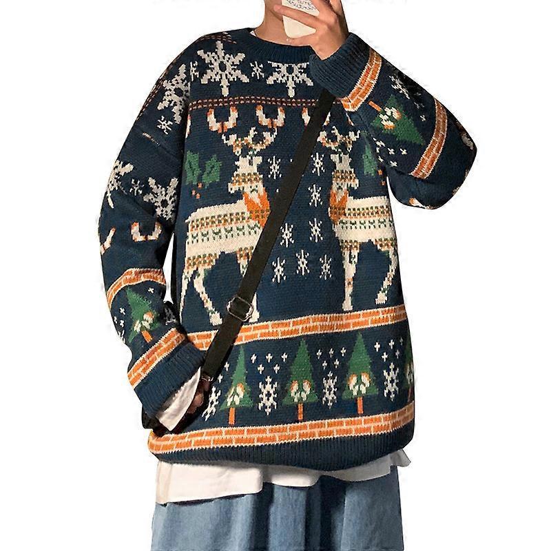 Christmas Couple Sweater Christmas Sweater Christmas Jumper Christmas Turtleneck Sweater Warm Pullover Sweaters Blue XL