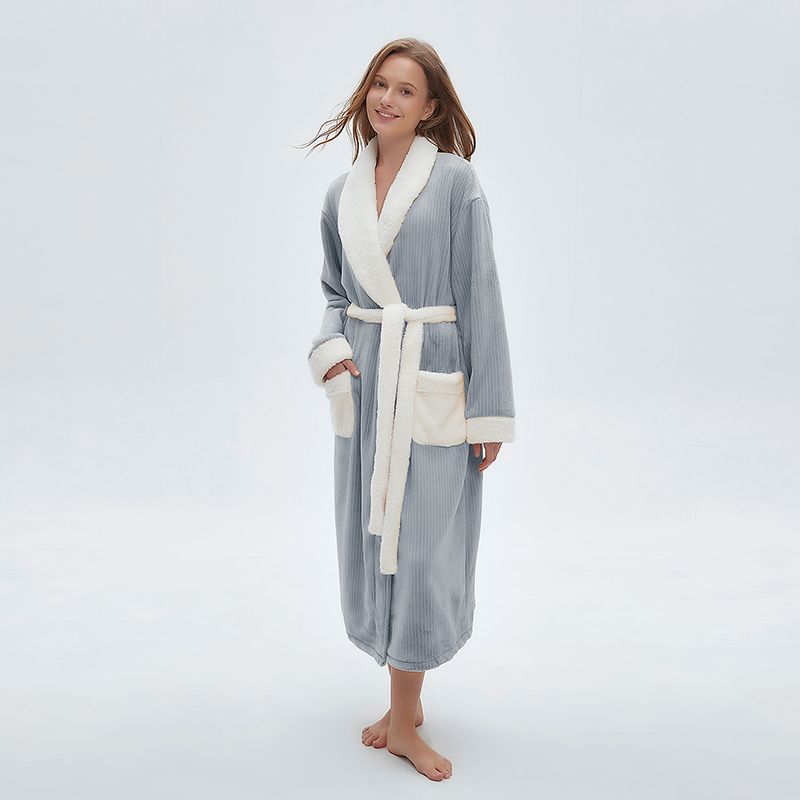 

Катионный полосатый халат Женский зимний нарядный коралловый флисовый халат Женский осенний 2024 Длинная пижама Домашняя одежда Grey M