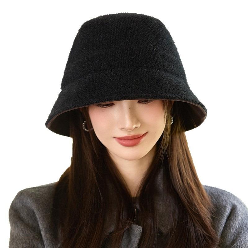 Autumn and winter hat women's big brim shows face small bucket hat double-sided fashion versatile bucket hat temperament basin hat